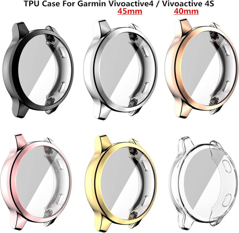 Waterproof Protective Case for Garmin Vivoactive 4/Venu 2 45mm/Vivoactive 4S/Venu 2S 40mm, Soft TPU Scratch-Proof Cover