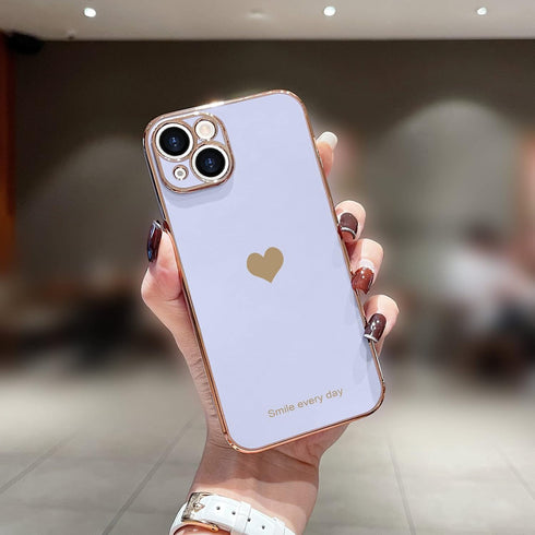 Teageo for iPhone 14 Case for Women Girl Cute Love Heart Luxury Electroplate Soft Back Cover Raised Camera Protection Bumper Silicone Shockproof Phone Case for iPhone 14, Purple