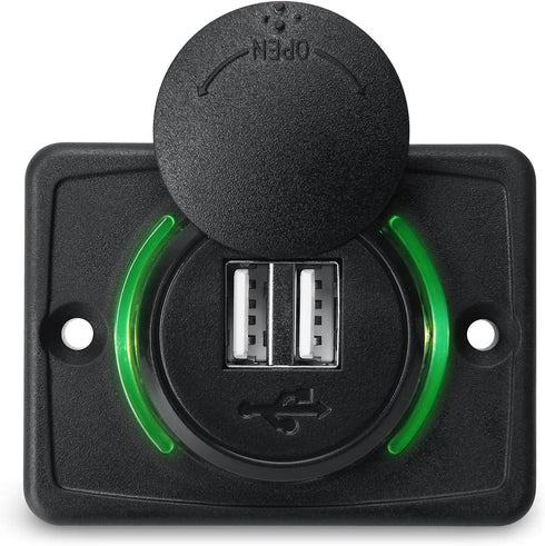 12V RV USB Charger, Quick Charger 3.0 Wall Mount USB Charging Station for Car Camper Boat Marine (Black A74)
