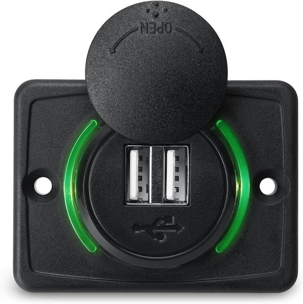 12V RV USB Charger, Quick Charger 3.0 Wall Mount USB Charging Station for Car Camper Boat Marine (Black A74)