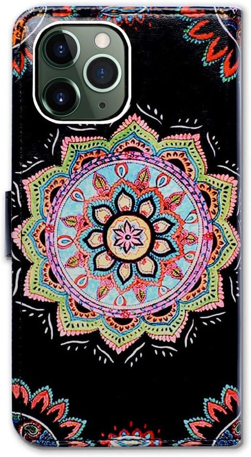 iPhone 11 Pro Max Case - Colorful Mandala Flower Flip Leather Wallet Cover with Card Slot