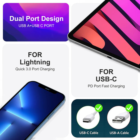 USB C Super Fast Charger - 3-Pack 30W Dual Port PD+QC Fast Charger Adapter Block for iPhone, iPad, MacBook