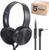 Kids Bulk Headphones with Microphone, 5 Pack for School, 3.5mm Audio Jack, Stereo Sound, OH450, Black