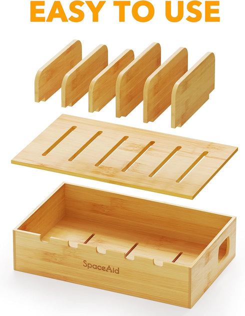 SpaceAid Bamboo Charging Station for Multiple Devices, Cell Phone Docking Stations for Multi Laptop, Tablets and iPads