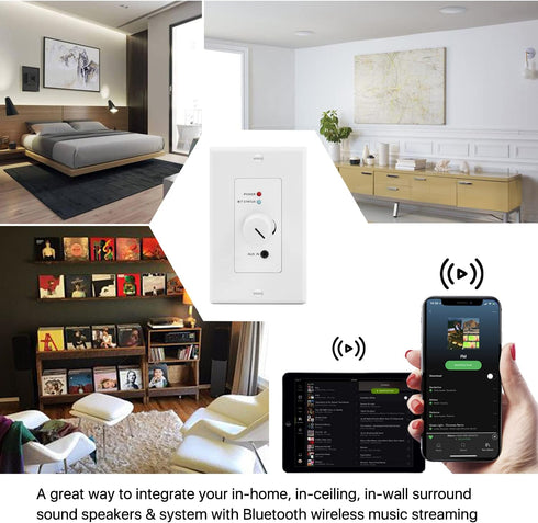 TNP Wireless Bluetooth Audio Receiver Wall Plate Mount, BT 5.0 aptX Music Streaming Adapter for 4 Speakers