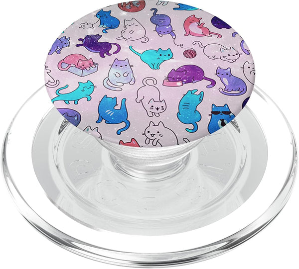Space Cats Kitty Cat Pattern in Pink Purple Turquoise Blue PopSockets PopGrip for MagSafe