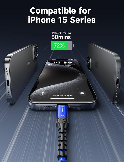 JSAUX 10FT USB-C Charge Cable 240W, Fast Charger for MacBook Pro, iPad Pro, iPhone 15, Samsung Galaxy S23/S22/S21,