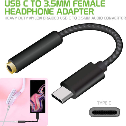 Cellet 3.5mm Stereo Audio Aux Cable for iPods, MP3, USB-C Adapter to 3.5mm Audio Player