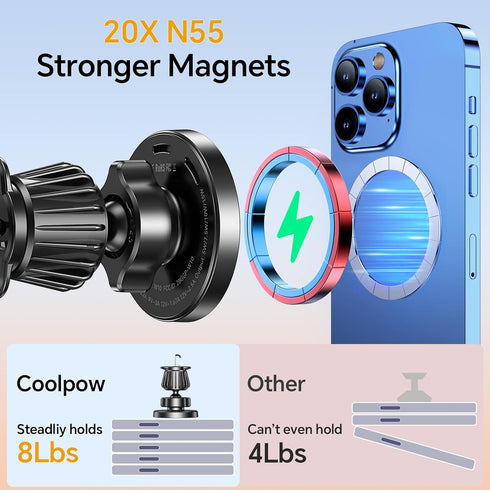 Coolpow 17 for MagSafe Car Mount ChargerUltra Magnet Magnetic Phone Holders for Your Car ChargerWindshield+Vent+Dash