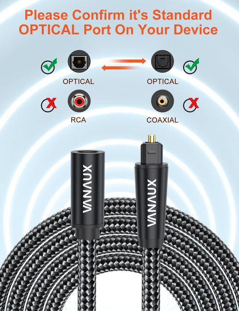 VANAUX Optical Extension Cable, Digital Toslink Male to Female S/PDIF Cords for Home Theater, 5ft/1.5m, Black