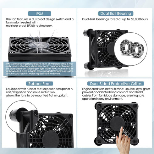 xiaoqijia 80mm 10-Speed IPX5 5V 12V Adjustable Cooling Case Fan for Receiver DVR Xbox TV Box Router USB/DC Power