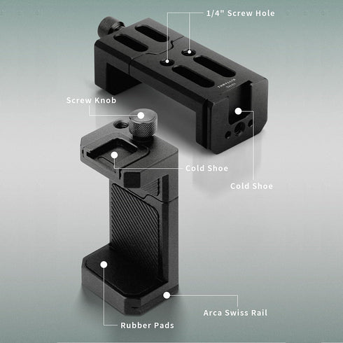 Thryllix 1/4" 17/16/15/14/13, Aluminum Phone Tripod Mount with Cold Shoe & ARCA-Swiss Quick Release, Adjustable