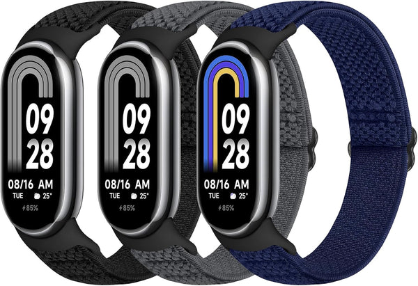 Elastic Bands for Xiaomi Mi Band 8, Stretchy Solo Loop Soft Nylon Replacement Wristband (3 PCS)