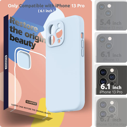SURPHY Compatible with iPhone 13 Pro Case with Screen Protector, (Camera Protection + Soft Microfiber Lining) Liquid Silicone Phone Case 6.1 inch 2021, Cloud Blue