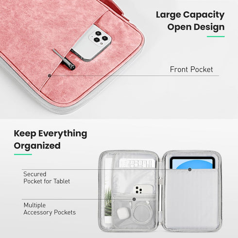 DTTO 9-11 Inch Tablet Sleeve Bag for New 11-in iPad Air M2/iPad Pro M4, Waterproof Travel Case, Pink