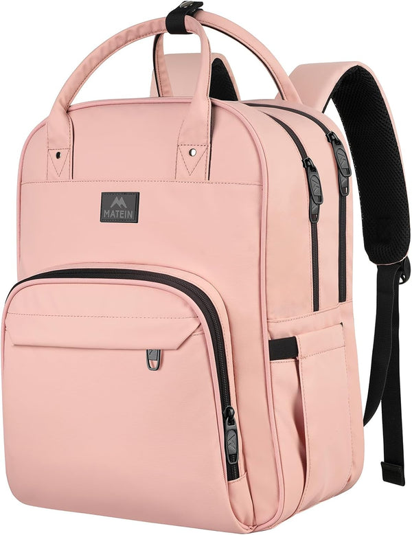 MATEIN Waterproof Nursing Backpack for Women, 15.6 Inch Travel Laptop Bag with Removable Organizer, Pink