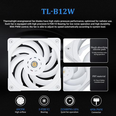 Frozen 240 3300RPM,12CM AM4/AM5,Intel 1150/1151/1200/2011/1700,Computer Thermalright Edge White CPU Liquid