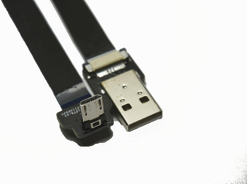 Black FFC USB FPV Flat Slim Thin Ribbon FPC Cable, Micro USB 90 Degree Angle to Standard USB A for Sync and Charging