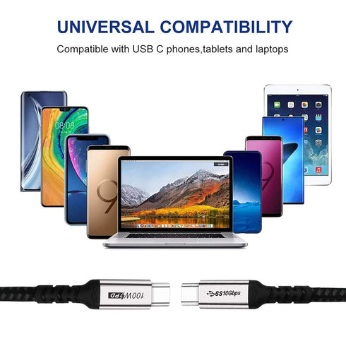 Short USB C to USB C Cable (1.5ft, 2 Packs) - 10Gbps, 100W, 4K Video, Fast Charging for Samsung Galaxy T5, MacBook,