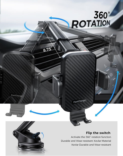 CHGeek Wireless Car Charger with Phone Holder Mount, 15W Fast Charging for Car Accessories