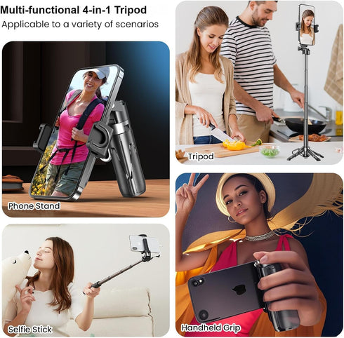 Busdebon 4-in-1 Selfie Sticks for iPhone, Multi-Functional Phone Tripod with Remote Control, Pocket-Sized Mini Selfie