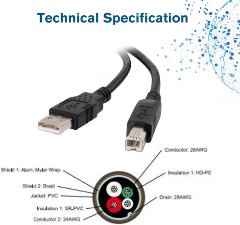 C2G 28102 USB Cable - USB 2.0 A Male to B Male, Black (6.6 Feet, 2 Meters) for Printers, Scanners, and more