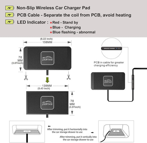 Wireless Charger Car Charging Pad 15W Fast Wireless Phone Charger Cell Phone Cordless Charger Charging Mat Compatible
