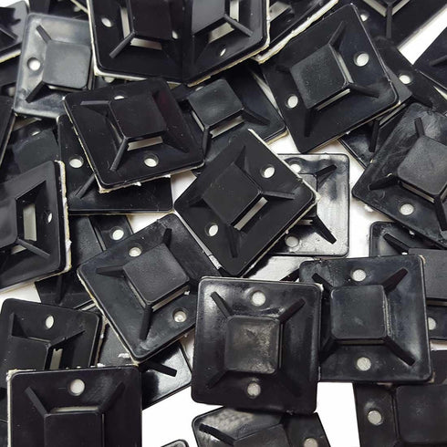 Cable Tie Mounts Self Adhesive Clips, Wire Tie Base (25mm x 25mm), Premium Grade Strength, 100 Black