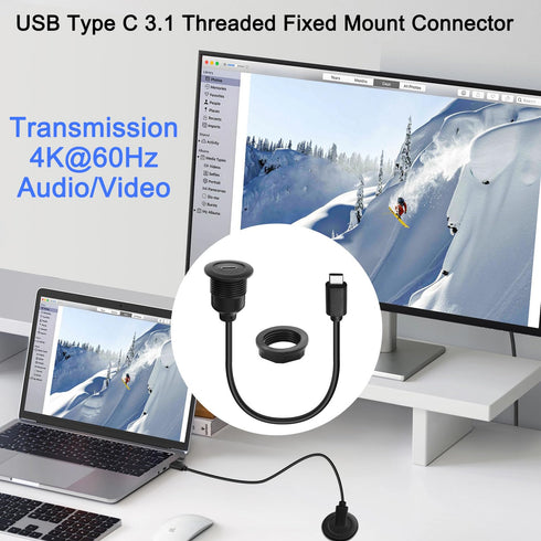 QIANRENON 10Gbps USB C 3.1 Fixed Mount Connector Short Cable PD 60W USB Type C Male to Female Adapter
