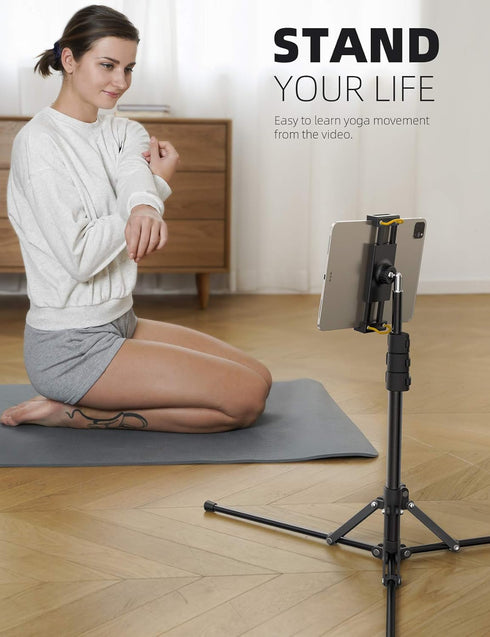 Lamicall Tablet Floor Tripod Stand, 64.9" Adjustable Height Holder for iPad Pro, Mini, Air, iPhone and 4.7-13" Tablets