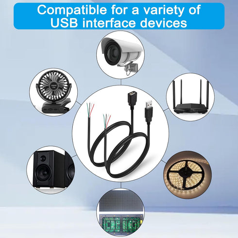 4Pcs USB 2.0 Male Plug 4pin Bare Wire Power Data Cable for USB Equipment Installed or Replacement