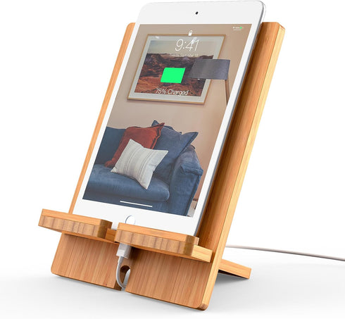 Pezin & Hulin Bamboo Tablet Stand Adjustable Desktop Holder for Pad 9.7, 10.5, 12.9, Air 2 3 4 Mini, Phone
