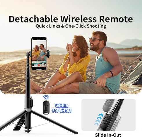 KOLOOBO 67'' 360 Automatic Phone Tripod, Auto-Open Selfie Stick for iPhone with Remote, Rotatable Extendable Phone