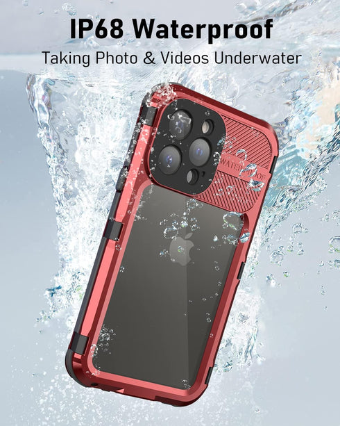 WIFORT Waterproof Case for iPhone 13 Pro, Metal Rugged Full Body Shockproof Aluminum Cover with Built-in Screen
