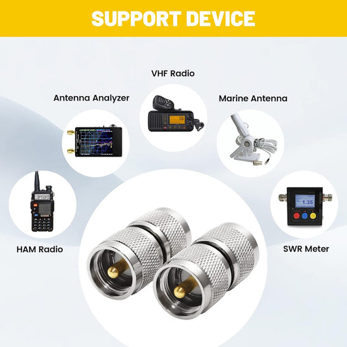 Anina UHF PL259 Male to Male Coax Connector, 2 Pcs Low Loss RF PL-259 Male Adapter for CB Ham Radio Antenna, Coaxial Cable, SWR Meter, LMR, LAN, CCTV System