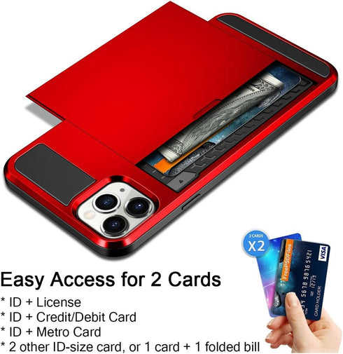 Vofolen Case for iPhone 11 Pro Max - Wallet Credit Card Holder Slot Sliding Door Hidden Pocket Protective Hard Shell