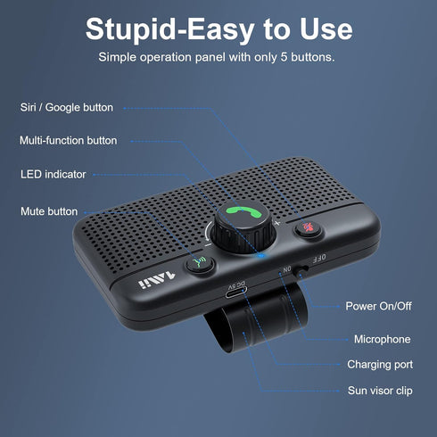 1Mii Bluetooth 5.3 Car Speaker, Handsfree Speakerphone with Motion Auto On for Android and iOS Devices