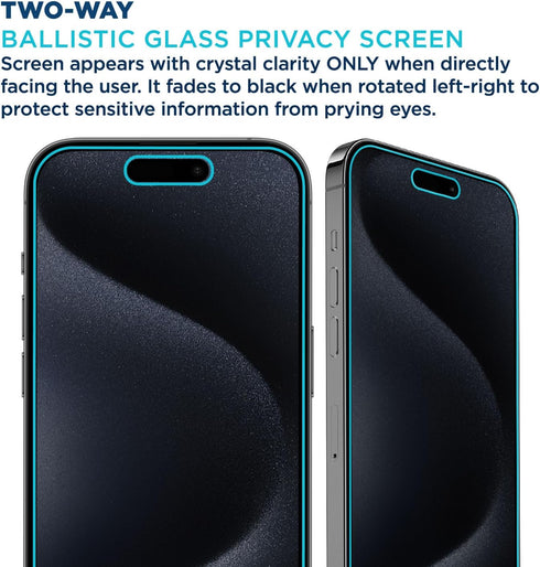 iPhone 15 Pro Max 6.7" Tech Armor Privacy Screen Protector - Ballistic Tempered Glass, Anti-Spy, Case Friendly, Easy