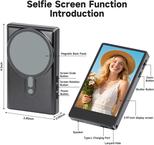 Vlog Selfie Monitor Screen, Magnetic Phone Vlog Selfie Monitor Screen Back Camera Monitor for Vlog Live Stream TikTok