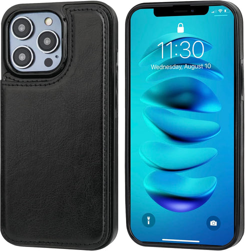 Compatible Black iPhone 14 Pro Max Wallet Case, with Card Holder, PU Leather Kickstand and Durable Shockproof Cover