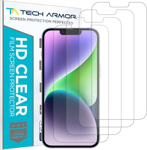 Tech Armor HD Clear Film Screen Protector 4 Pack for iPhone 14 Plus (2022) & iPhone 13 Pro Max (2021) 6.7" 5G.