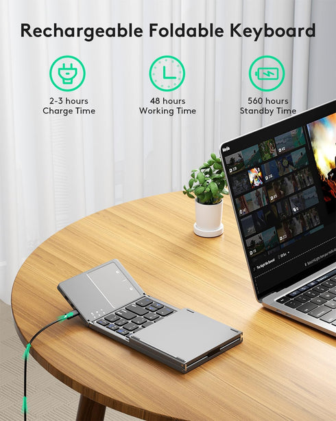 Samsers Multi-Device Foldable Bluetooth Keyboard with Touchpad, Portable Ultra Slim for Android Windows iOS