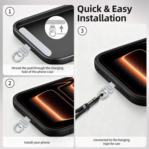 360 (3-Pack) Yojaro Rotating Stainless Steel Phone Tether Tab - Universal for iPhone & Other Phones (Fits