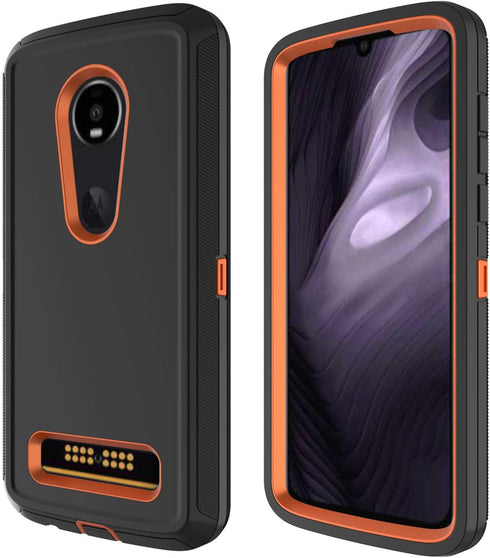Annymall Moto Z4 Case – Heavy Duty with Built-in Screen Protector, Tough 4 in 1 Rugged Shockproof Cover, Black/Orange