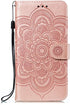 Samsung Galaxy A20S Case, Stylish PU Leather Wallet with Stand, Credit Card Slot, Shockproof Flip, Rose Gold Sunflower
