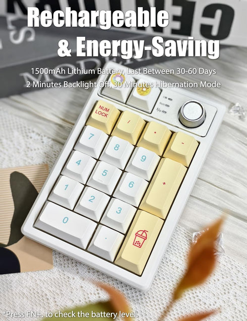 Gasket Creamy Wireless Mechanical Numpad, Programmable Macro Keypad with RGB Backlit, Hot Swappable, Rechargeable,