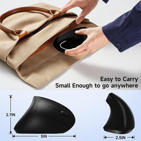 Stylish Ergonomic Optical Wireless Mouse, Rechargeable 2.4G Vertical Mice, Cordless with USB Receiver, 800/1200/1600