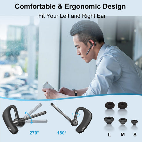 Callez Bluetooth Headset V5.0, CVC8.0 Dual Mic Noise Cancelling Wireless Earpiece for iPhone Android Cell Phone Trucker