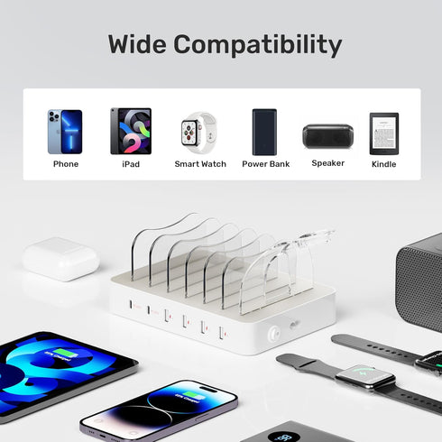 Unitek Multi USB Charging Station, 6 Port USB C Dock with 2 PD 20W for iPad, iPhone, Samsung, Tablets