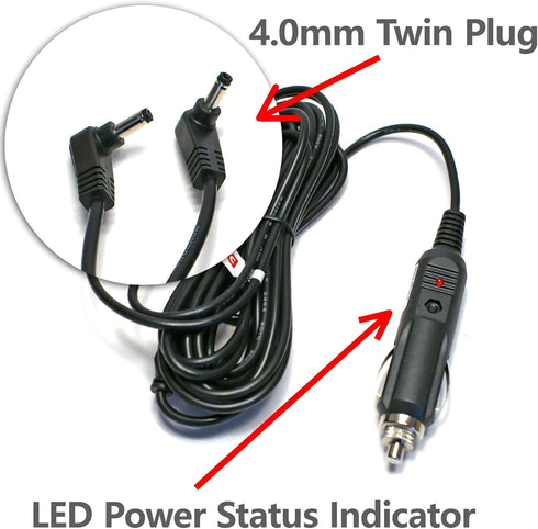 EDO Tech Car Charger Adapter Power Cord & AV Cable for Sylvania Dual Screen Portable DVD Player